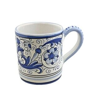 Sberna Deruta Pottery Italy Hand Painted Ceramic Coffee Mug Cup Blue Floral